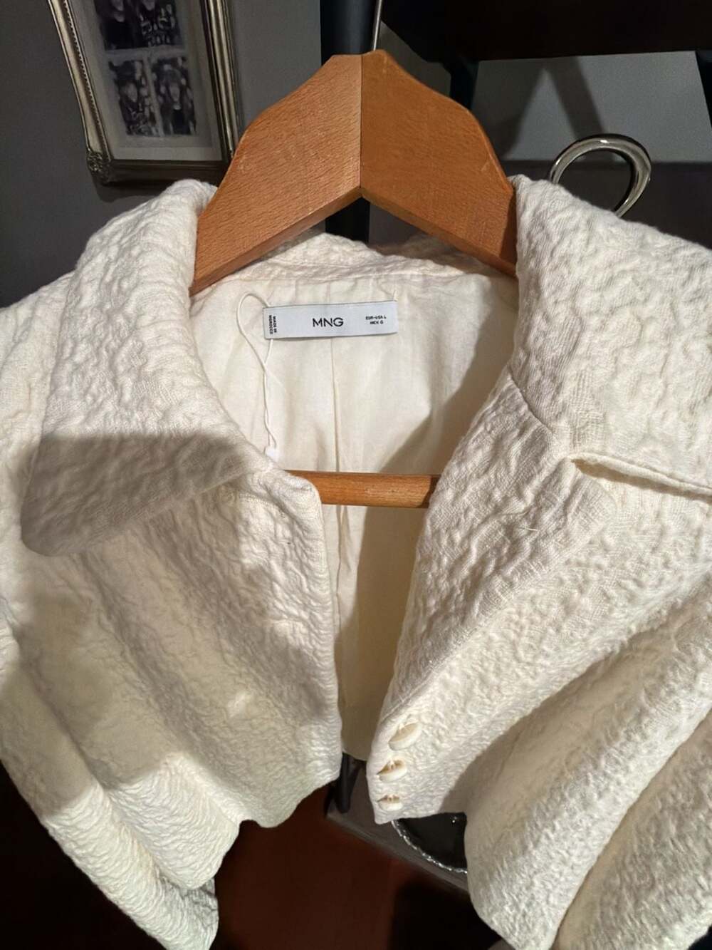 MANGO Women's Cream Textured Cropped Jacket with Lapel Collar